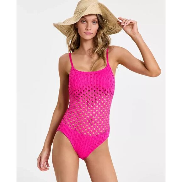 Carmen Marc Valvo Women's Crochet One-Piece Swimsuit, Pink, Size 6 0495 - Picture 1 of 4